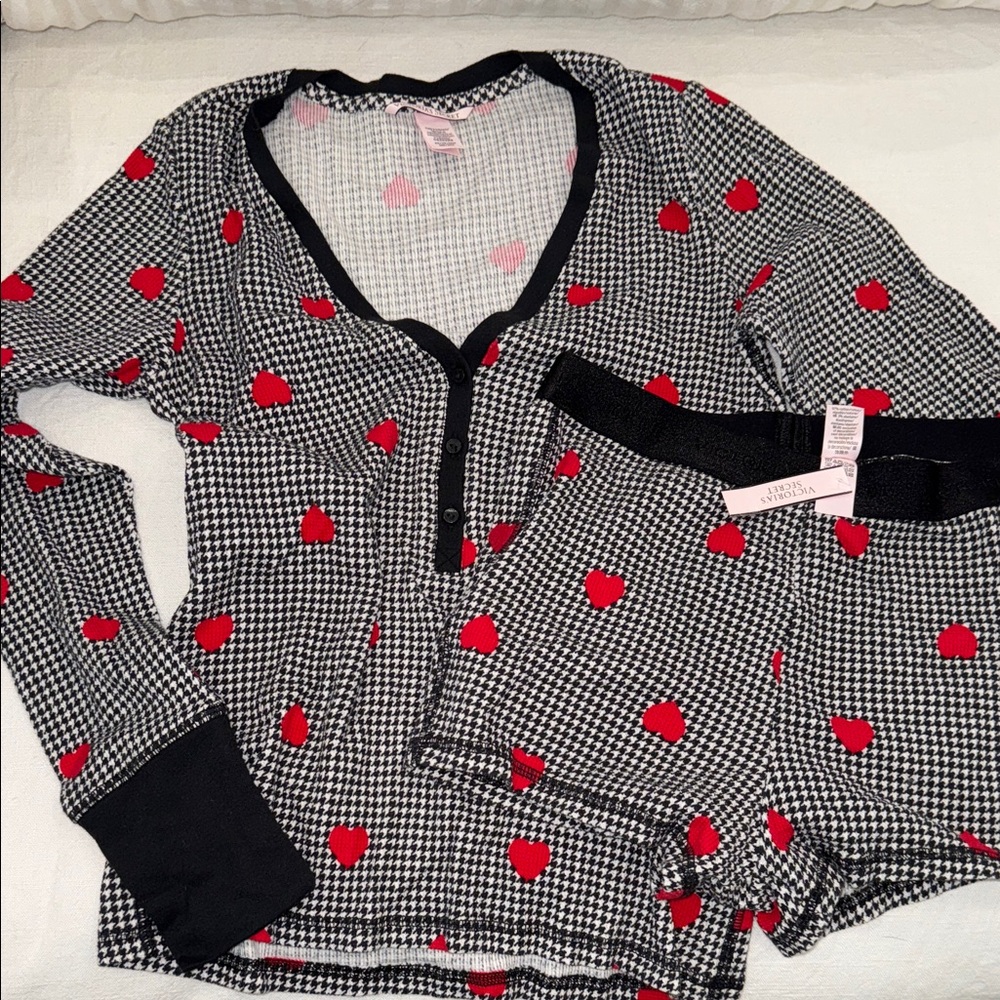 Victoria's Secret Black and White Set with Red Hearts